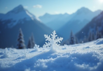 Beautiful snowflake resting on untouched winter landscape