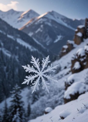 Snowflake in mountain landscape during winter season