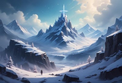 Majestic mountain landscape with snow and sunlight