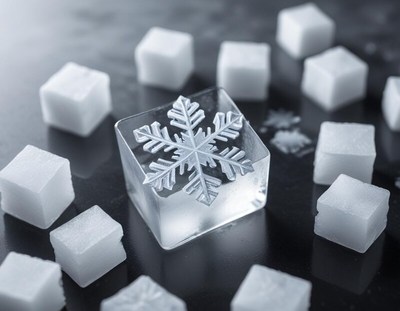 Snowflake ice cube with sugar cubes