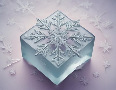 Unique snowflake design carved in ice crystal