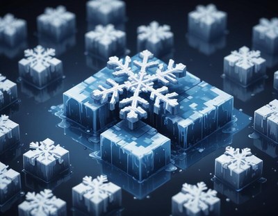 Snowflake design with ice cubes in a digital scene