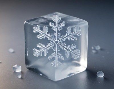 Beautiful ice cube with intricate snowflake design