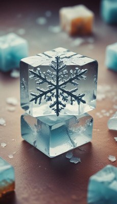 Intricate ice sculpture with snowflake design on table
