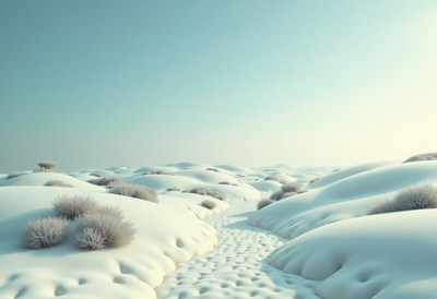 Snowy landscape with gentle hills and clear sky