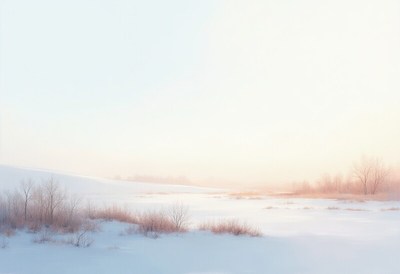 Winter landscape with soft light at dawn
