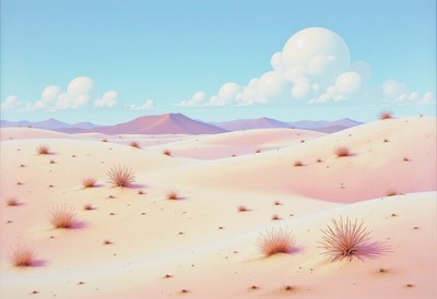 Desert landscape with gentle hills and blue sky