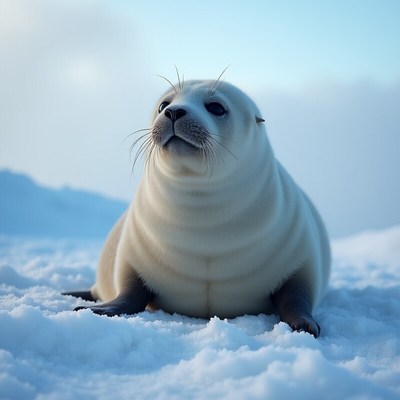 Cute seal resting on snowy landscape in cold weather