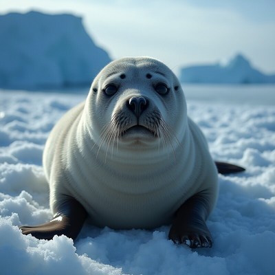 Seal resting on snow in a tranquil icy environment