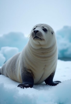 Seal resting on ice in a chilly arctic environment
