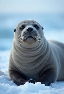 Seal resting on snowy ground in a cold environment