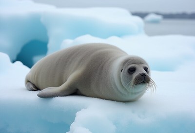 Seal resting on an ice floe in a cold environment