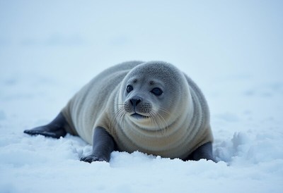 Seal resting on snow in a cold habitat during winter