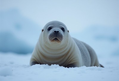 Charming seal relaxing on ice in a serene landscape