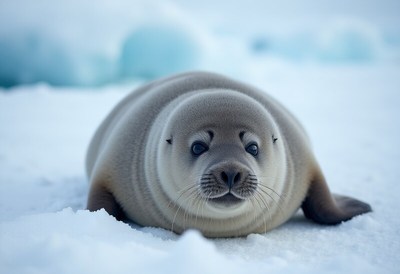 Charming seal resting on ice in a serene arctic landscape