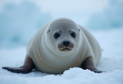 Seal resting on snow in a cold arctic environment