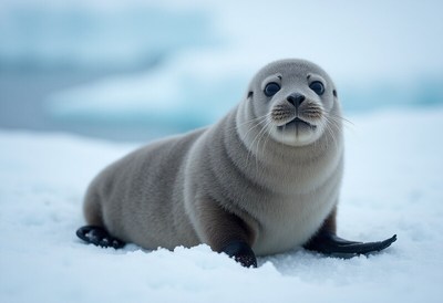Seal resting on snow reflecting a cold winter day