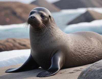 Seal relaxing on rocky shore in serene coastal setting