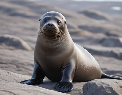 Seal relaxing on rocky shore during sunny day