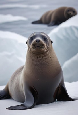 Seals resting on ice in a serene arctic setting