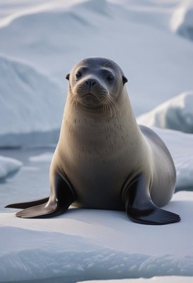 Seal resting on ice in a tranquil arctic setting