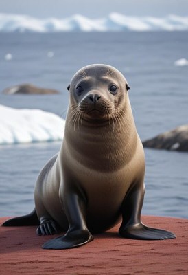 Seal resting by the icy water in a serene landscape