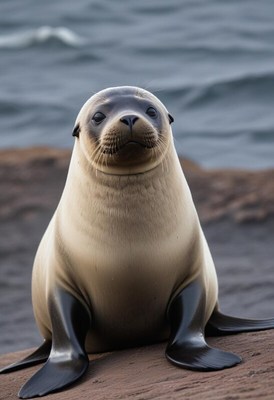 Seal resting on a rocky shore near the ocean