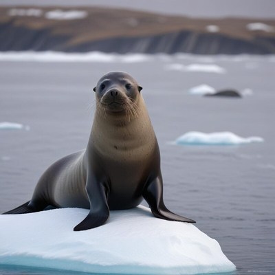 Seal resting on ice in chilly arctic waters