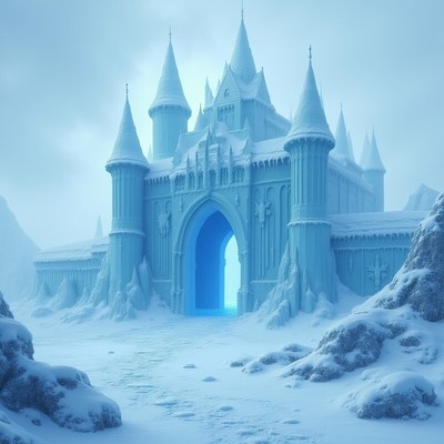 Majestic ice castle hidden in a winter wonderland