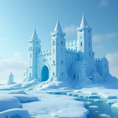 Majestic ice castle stands tall on a frozen landscape