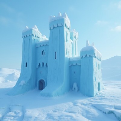 Majestic ice castle stands tall in winter landscape