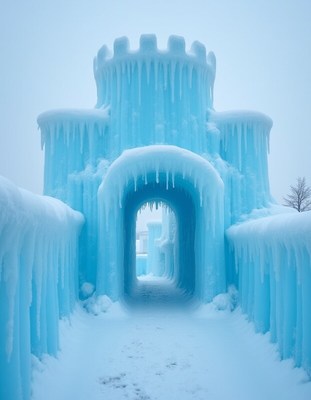 Ice castle standing tall in a winter landscape