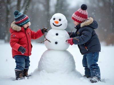 Children-building a snowman during winter fun