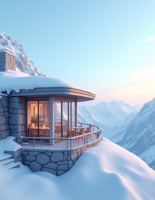 Cozy mountain retreat offers stunning views in winter