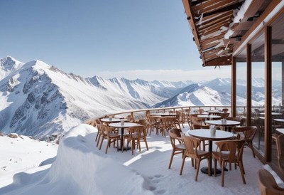 Stunning mountain view from a cozy winter terrace