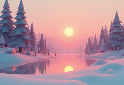 Winter sunset over a tranquil snowy landscape