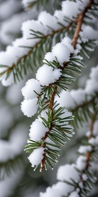 Snowy pine branches glisten in winter wonderland