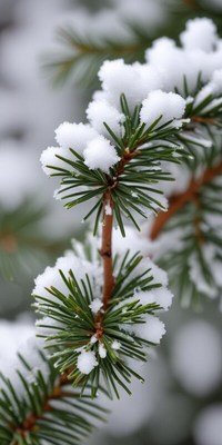 Winter branch covered in fresh snowflakes
