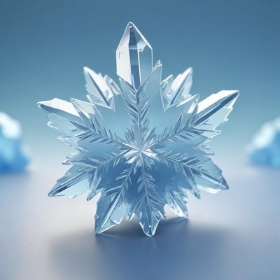 Crystal snowflake sculpture in serene setting