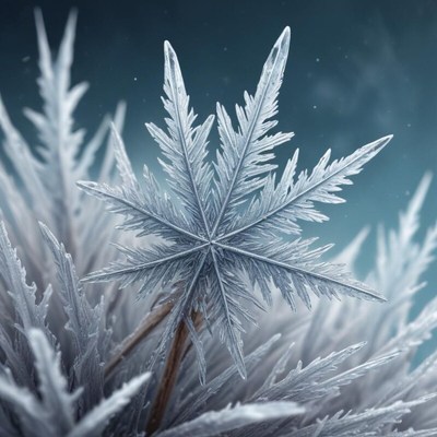 Stunning frost patterns on a delicate winter leaf