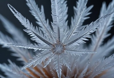 Intricate frost pattern on a winter morning