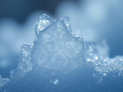 Frosted ice crystal sparkles in winter sunlight