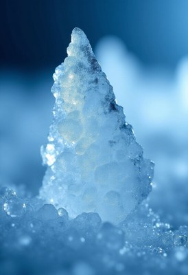 Ice formation in blue light at winter night scene