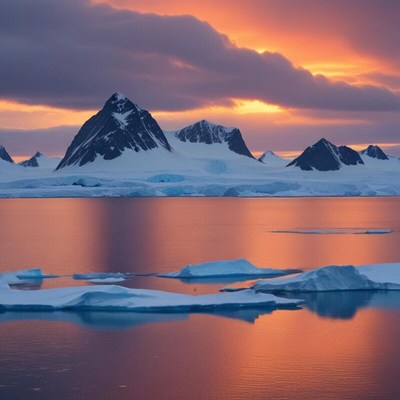 Stunning sunset over icy mountains in remote landscape