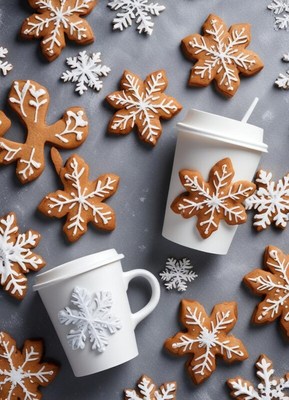 Gingerbread cookies and hot drinks for winter festivities