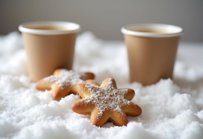 Cookies and warm drinks on a snowy day