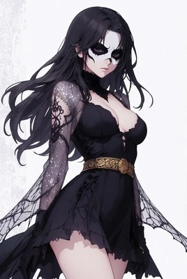 Mysterious figure in elegant black attire at twilight