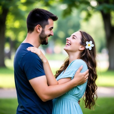 Loving couple shares a joyful moment in the park