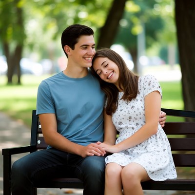 Young couple enjoys a sunny day in the park