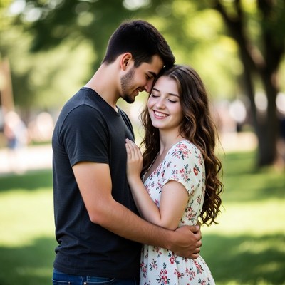 Couple enjoying a sunny moment in a park together